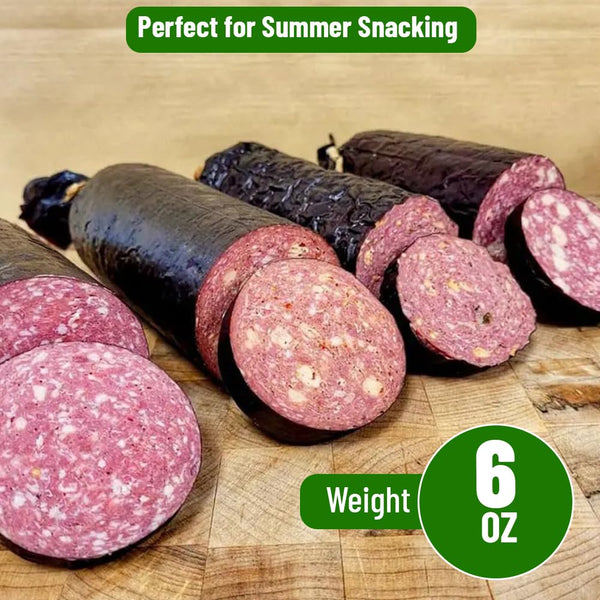 Shaffer Venison Farms Summer Sausage Exotic Game Gift Pack | Venison, Venison Cheddar, Elk, Elk Cheddar, Wild Boar, Water Buffalo | 6 Ounce Chubs